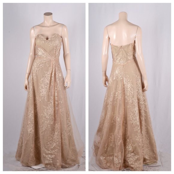 Rene Ruiz Collection Strapless Glitter Tulle Evening Gown